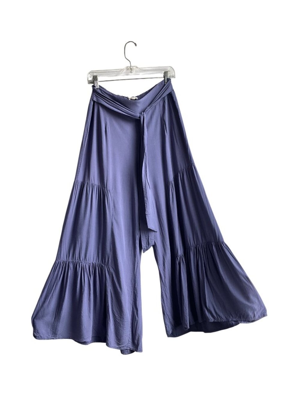 Ee Some L Tiered Wide Leg Flowy Pull On Pants Tie Waist Blue Boho Lagenlook - Picture 2 of 14
